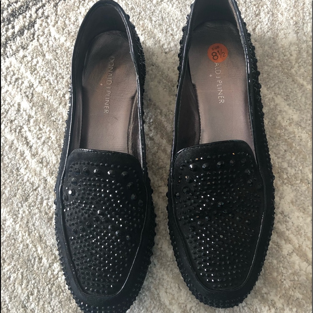 Donald J. Pliner Black Studded Suede Loafers